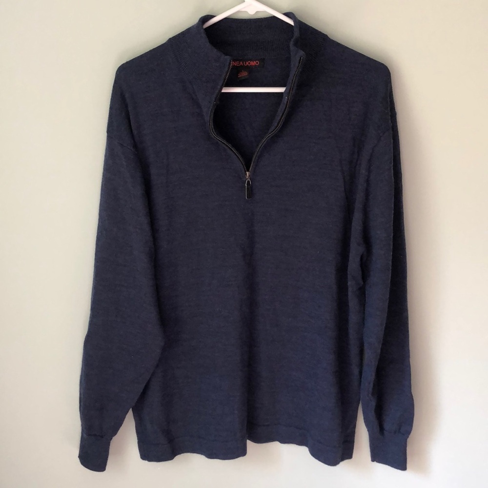 Linea Uomo 1/4 zip pullover navy wool blend sweater